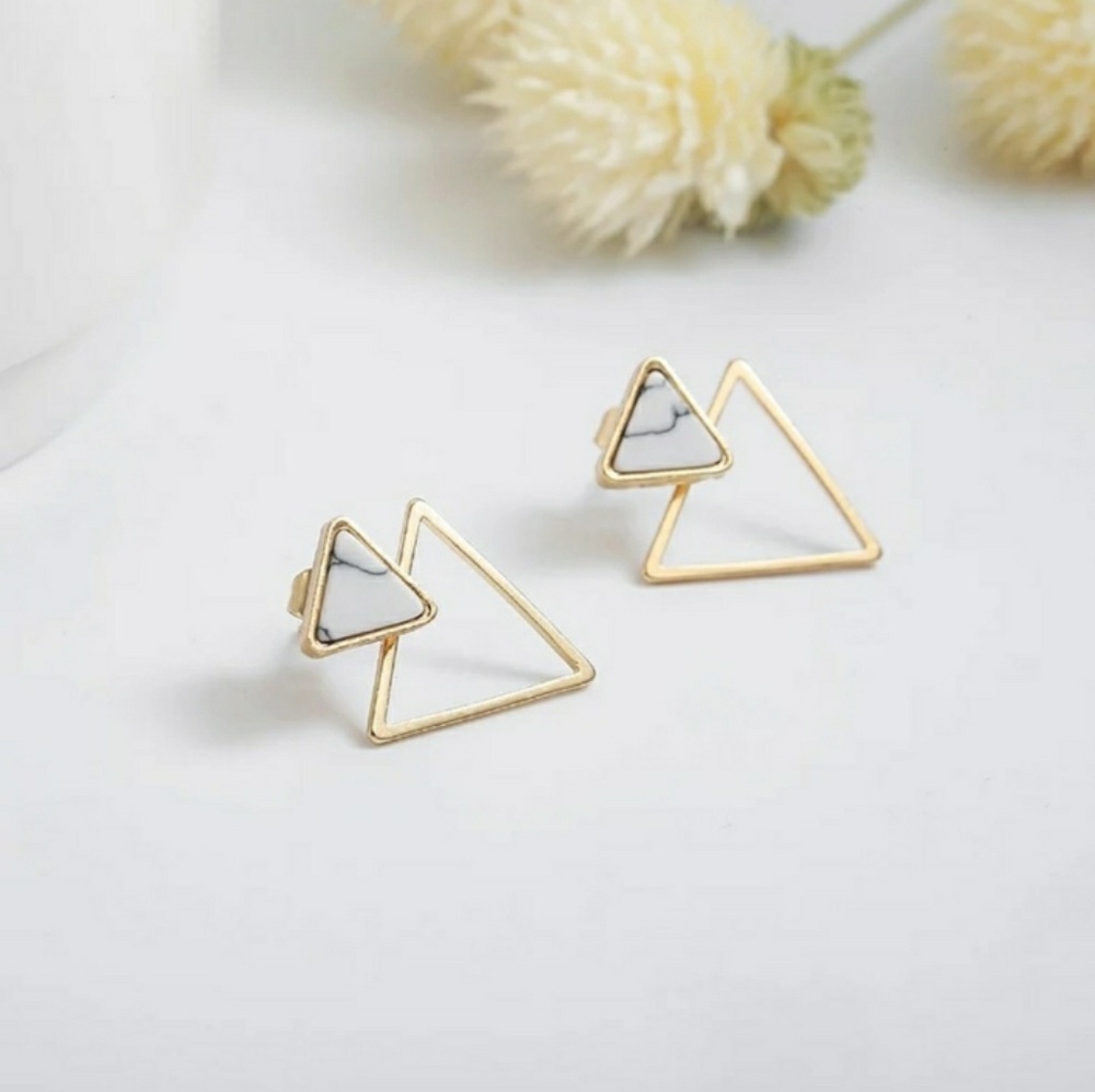 Gold/ Marble Triangle Earrings